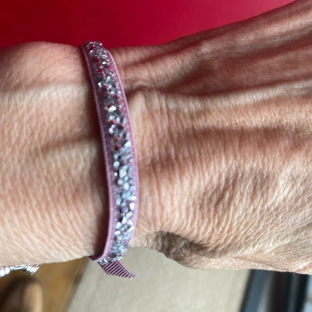 Elegant Les Interchangeables stretch Bracelet made in France Lavender & crystals